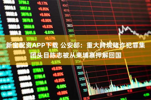 新宝配资APP下载 公安部：重大跨境赌诈犯罪集团头目陈志被从柬埔寨押解回国